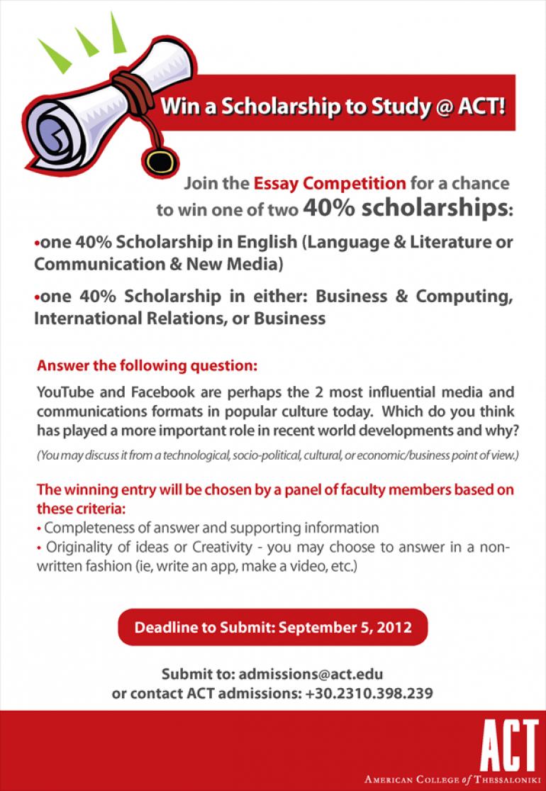 Join the Essay Competition for a chance to win one of two 40% scholarships