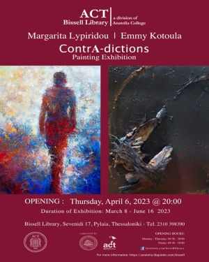 "ContrA-dictions". Painting exhibition at the Bissell Library by Margarita Lypiridou and Emmy Kotoula