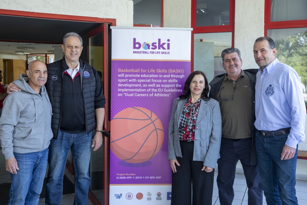 (From left) Stepan Partemian, ACT activities Coordinator, Nikos Stavropoulos, Assistant professor of the Sports Education Dept. of the Aristotle University, Dr. Maria Kyriakidou, Professor and Chair of the ACT Humanities and Social Sciences Division, Christos Galazoulas, Professor Division of Sports Aristotle University of Thessaloniki, Konstantinos Verginis – now a member of the Board of SAAK basketball club.